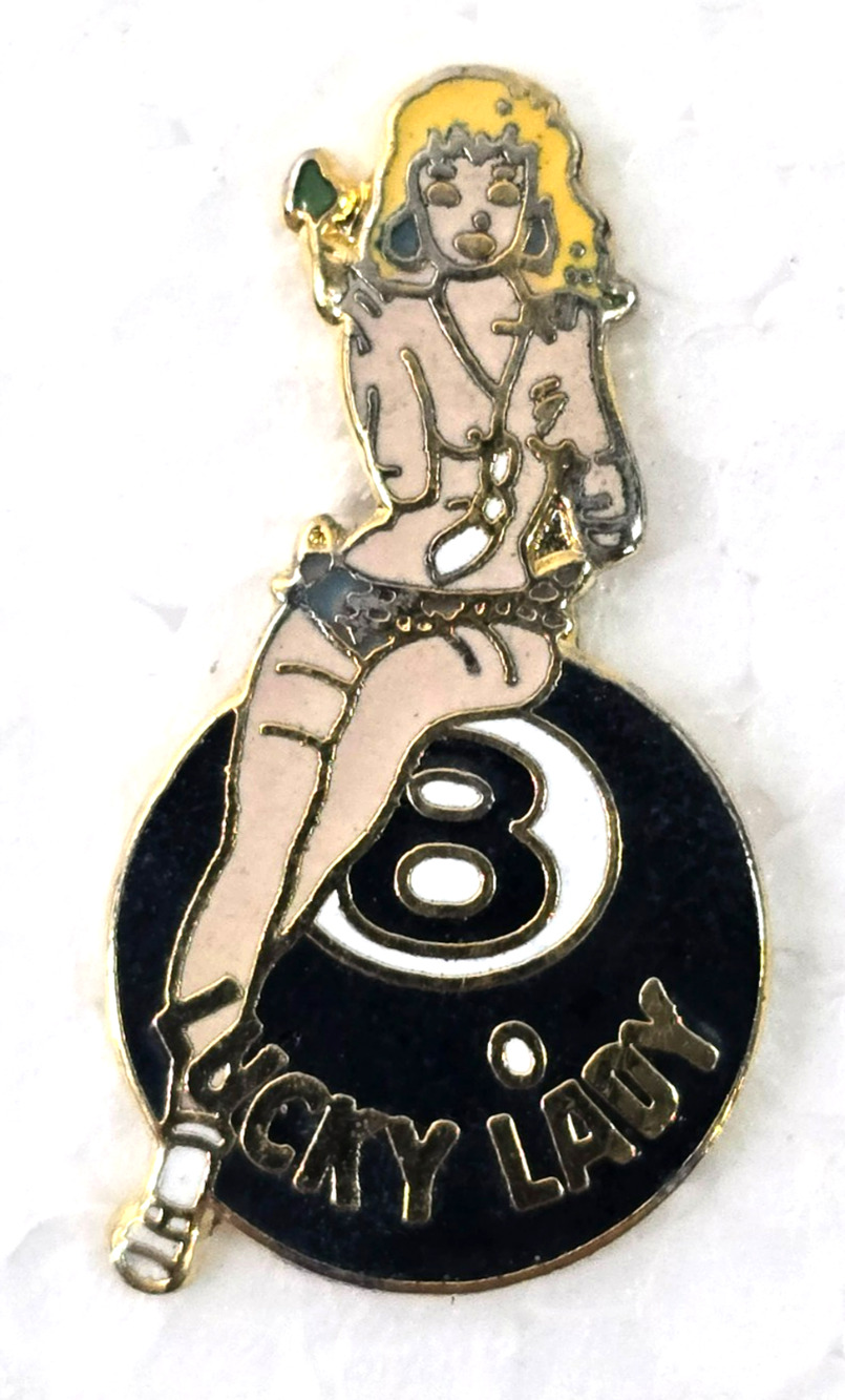 USAF Army Nose Art Pinup Girl "Lucky Lady 8 Ball" Lapel Hat Pin Tie Tac WWII